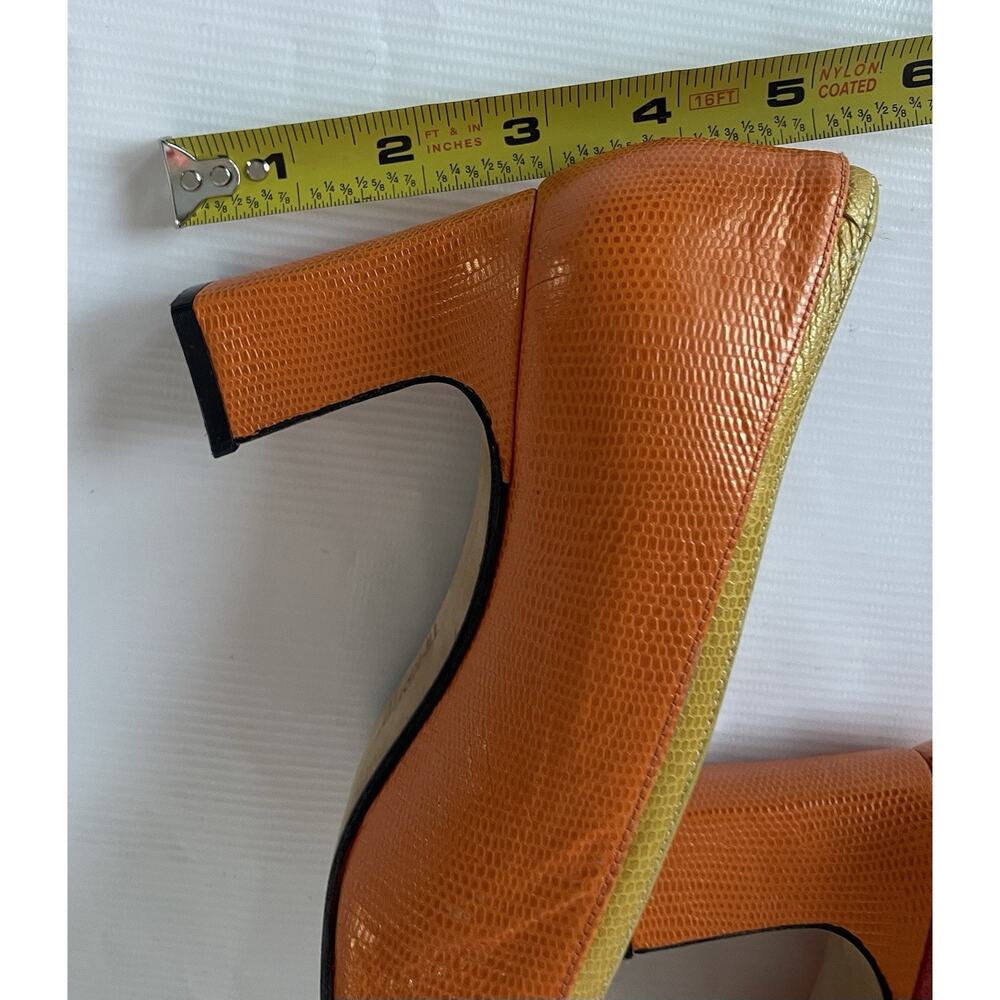 Timothy Hitsman Colorblock Leather Snakeskin Square Toe Pumps Sz 7.5 Vintage - Picture 9 of 9